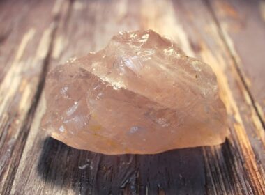 Rose quartz on a table